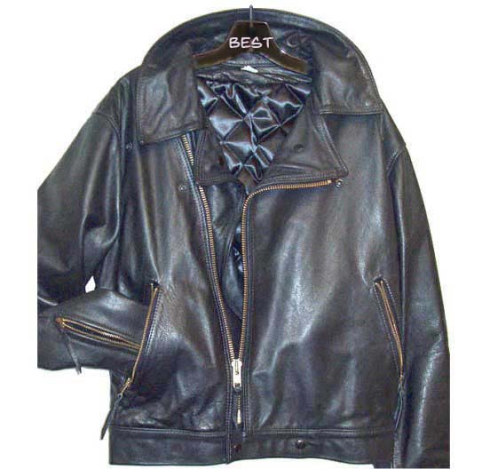 Naked leather motorcycle jacket with brass hardware