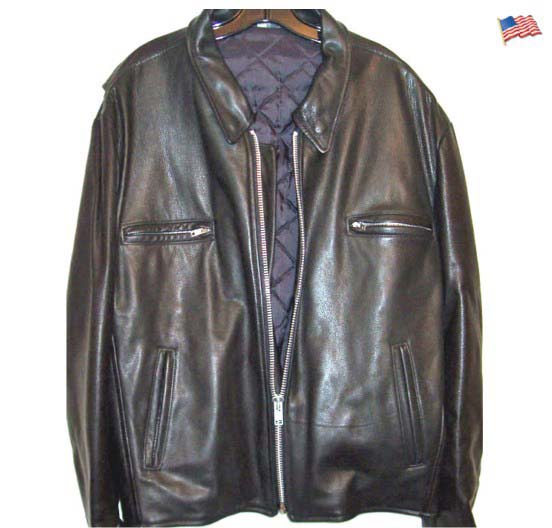 Black full grain naked cowhide leather motorcycle riding jacket
